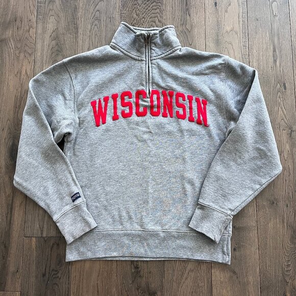 Jansport Wisconsin 1/4 Zip Pullover Sweatshirt Gray Size S Vintage Style - Picture 1 of 5